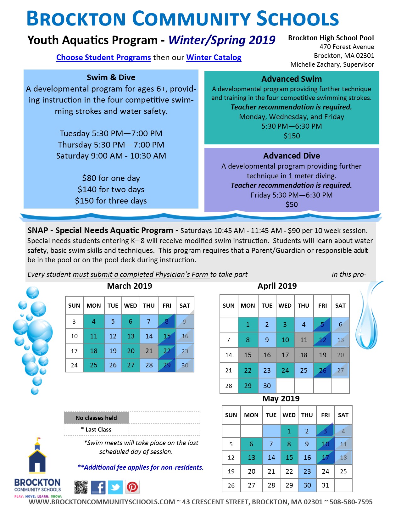 Swimming & Diving Thursday ONLY Class in Brockton, MA Student